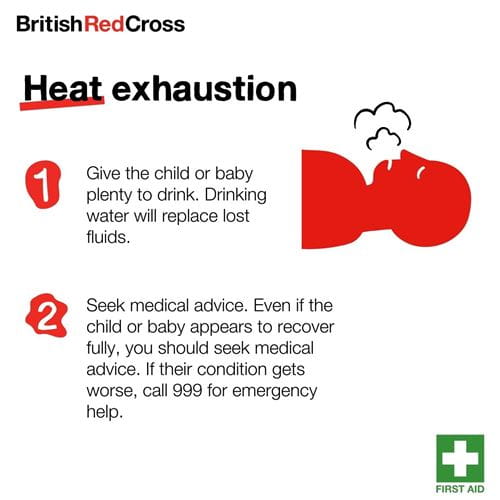 British Red Cross graphic listing first aid tips for heat exhaustion