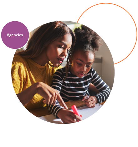 Roundel image for childminder agencies showing child and childminder working together.