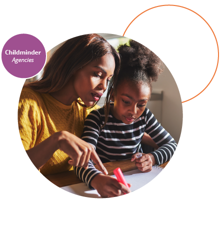 Roundel image for childminder agencies showing child and childminder working together.